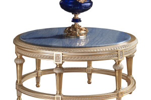 Round coffee table with Azul marble top and luxury gold leaf by Modenese