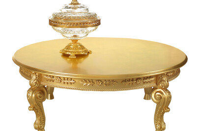 Total gold baroque round coffee table handcrafted by Modenese Interiors