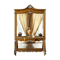 Neo-classical natural walnut finish console with silver leaf decorations