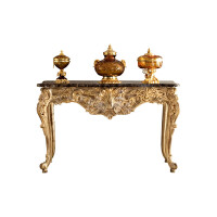 Baroque rectangular console in natural wood finish and handmade carvings