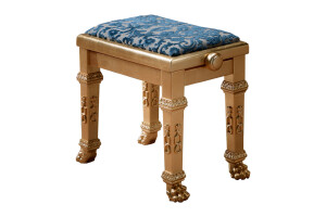 Pure gold piano stool with blue damask by Modenese