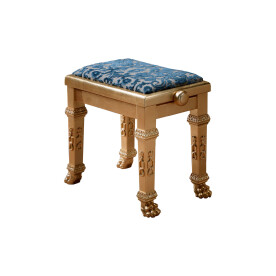 Pure gold piano stool with blue damask by Modenese