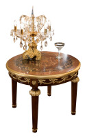 Round side table with inlaid top + gold leaf finish - Made in Italy
