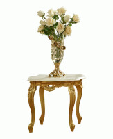 Slim gold leaf side table with white marble top by Modenese