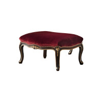 Red satin and dark walnut finish footstool by Modenese Gastone Interiors