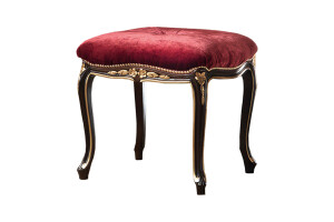 Red satin and dark walnut piano stool by Modenese Gastone Interiors