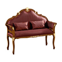 Red-striped rococo loveseat with gold leaf by Modenese Interiors