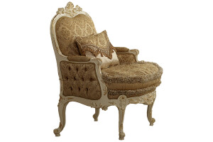 Victorian armchair in cream beige fabric with ivory finishing by Modenese