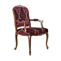 Victorian chair with armrests in walnut finish and pink upholstered seating by Modenese Interiors