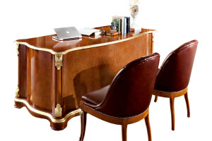 Baroque figuerd office desk with gold leaf details and radica by Modenese Luxury Interiors