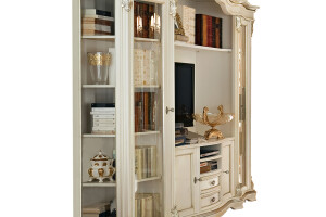 Bookcase and TV stand in white lacquered finish by Modenese Gastone Interiors