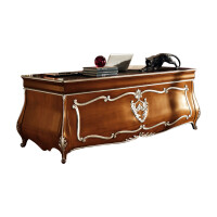 Domed baroque office desk with silver leaf details and leather top by Modenese Gastone
