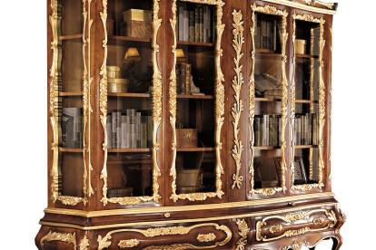 Four door bookcase with gold leaf, baroque in solid wood, Modenese Gastone