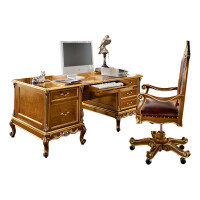 Solid wood radica office desk with cabinets and curved legs by Modenese
