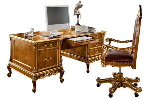 Solid wood radica office desk with cabinets and curved legs by Modenese