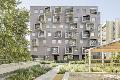 Querkraft designs a community building with a playful façade offering splendid views of the Danube