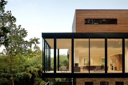The-Cantilever-House-Vulcan-Cladding Bandsawn Finish in Protector – Teak - Abodo Wood 2
