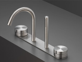 GIO96 - Rim mounted set of 2 mixers with spout H. 190 mm and retractable cylindrical hand shower Ø 18 mm