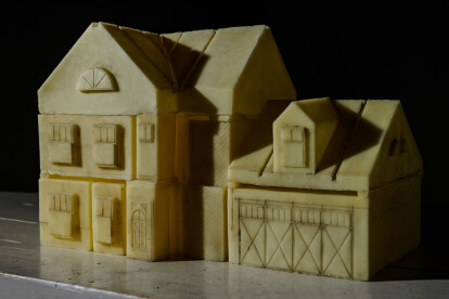 Recreating a 1:18 Farmhouse from the memory of a Cheesemaker who lived and work there.  And melting it down by increasing a temperature in a studio