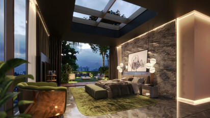 Forest V,  Luxury Apartment Penthouse Roof Top bedroom Design With Sky Garden.