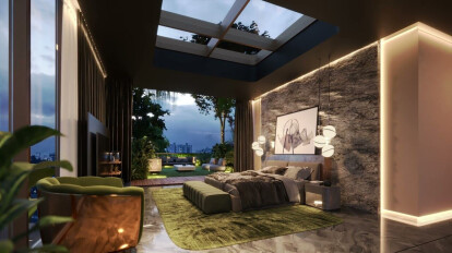 Forest V,  Luxury Apartment Penthouse Roof Top bedroom Design With Sky Garden.