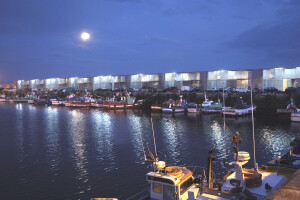 Fishermen warehouses in the port of Cangas