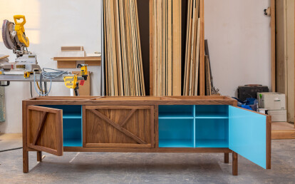 Inside-Out Largo - Wallnut Credenza with Lacquer Interior