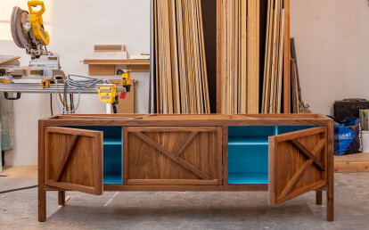 Inside-Out Largo - Wallnut Credenza with Lacquer Interior