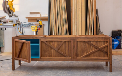 Inside-Out Largo - Wallnut Credenza with Lacquer Interior