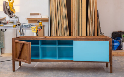 Inside-Out Largo - Wallnut Credenza with Lacquer Interior