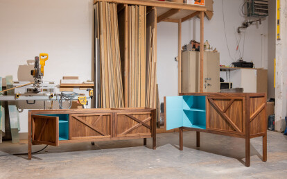 Inside-Out Largo - Wallnut Credenza with Lacquer Interior
