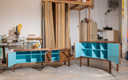 Inside-Out Largo - Wallnut Credenza with Lacquer Interior