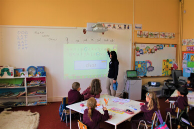 School with Whiteboard Magnetic and Projector Wallaper