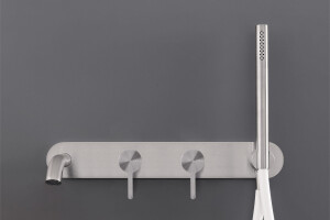 INV54 - Wall mounted 2 mixers set for bathtub with spout L. max. 185 mm and cylindrical hand shower Ø 18 mm