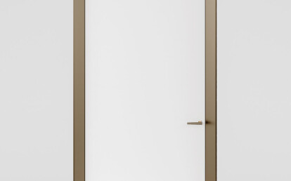 Splayed door frame for flush-to-wall swing door - Bronze finish