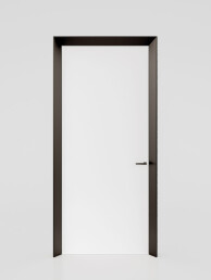 Splayed door frame for flush-to-wall swing door - Tobacco finish