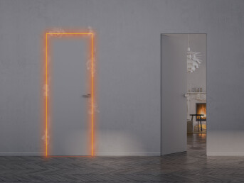 Fire-rated flush-to-wall swing door