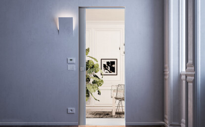 Wiring-ready sliding pocket door system for flush door