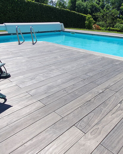 Accoya color grey decking and pool surround