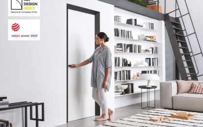 Splayed door frame for flush-to-wall swing door - Red Dot Design Award winner and ADI Design Index member