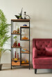 Unique shelving ensures that the decor can be artfully arranged.