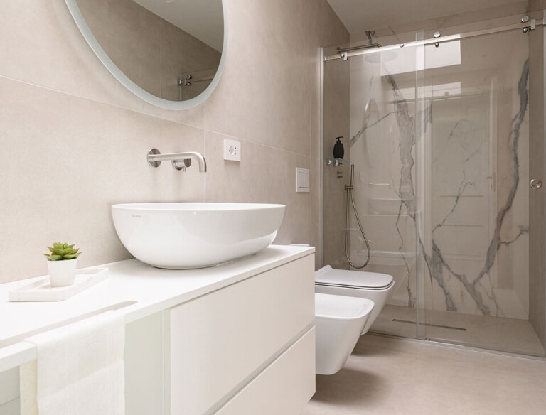 Bathroom with floor-level shower detail