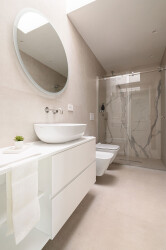 Bathroom with floor-level shower detail