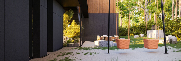 The ground surface of the informal area changes to a natural mix of sand and vegetation
