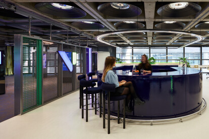Velonetic's recent renovation features the Banker Wire WD-268 welded wire mesh through the offices inspiring modern creativity.
