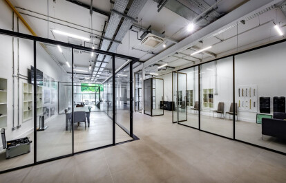 Slim framed sliding glass doors showroom at Sky House Design Centre