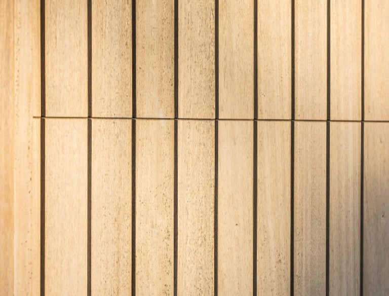 Cladding in LDCwood ThermoWood ayous, treated with fire retardant, Burnblock,  by Lemahieu Group