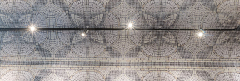 Trattoria Boretti has really gained character through the use of mosaics; a recognizable eye-catcher in the entrance