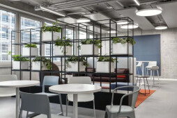 Room dividers with plant boxes for a biophilic office design in Berlin