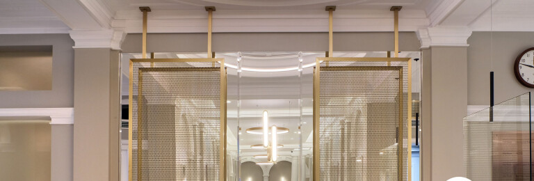 Stainless Steel and Brass LHZ-1 Woven Wire Mesh as Space Dividers in Luxury Hotel